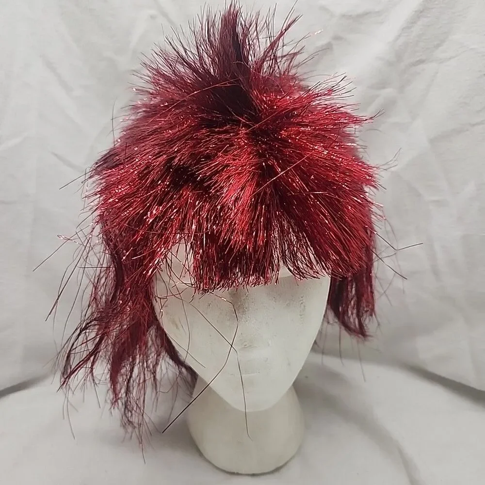 Wig Silver Tinsel Deluxe Foil Party Punk Goth Fashion Mullet Rocker Rubies New